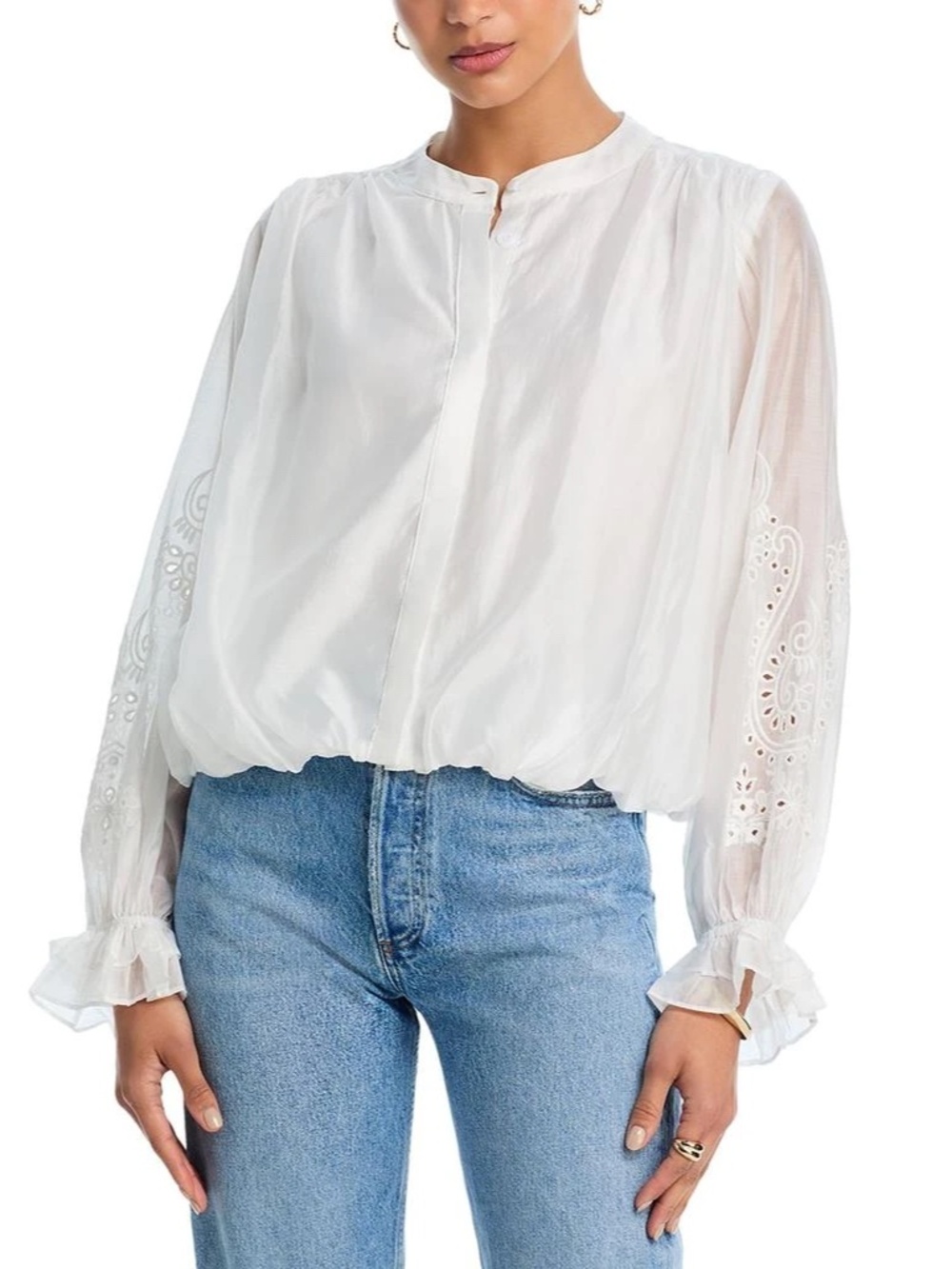 AQUA Eyelet Ivory Sleeve Top NWT Large